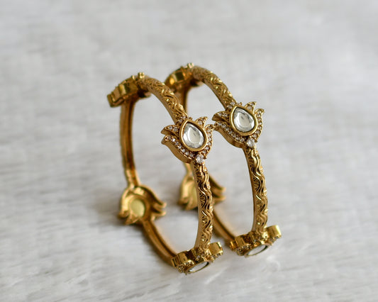 Antique cz white kundan lotus bangles(2.4) dj-49151