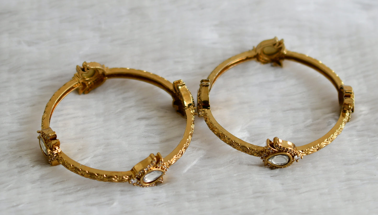 Antique cz white kundan lotus bangles(2.8) dj-49153