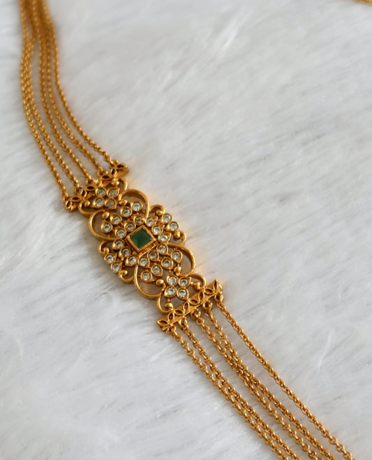 Antique gold tone green-white stone mugappu chandra haar dj-47353