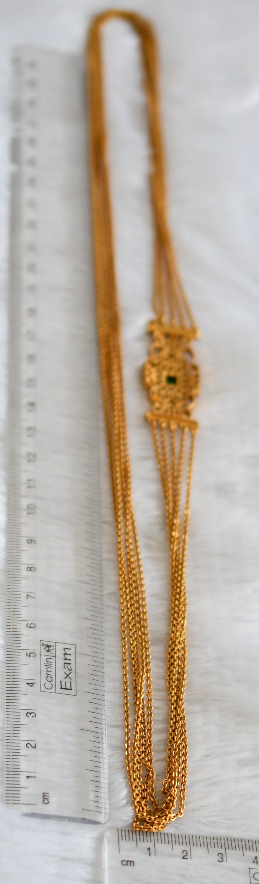 Antique gold tone green-white stone mugappu chandra haar dj-47353