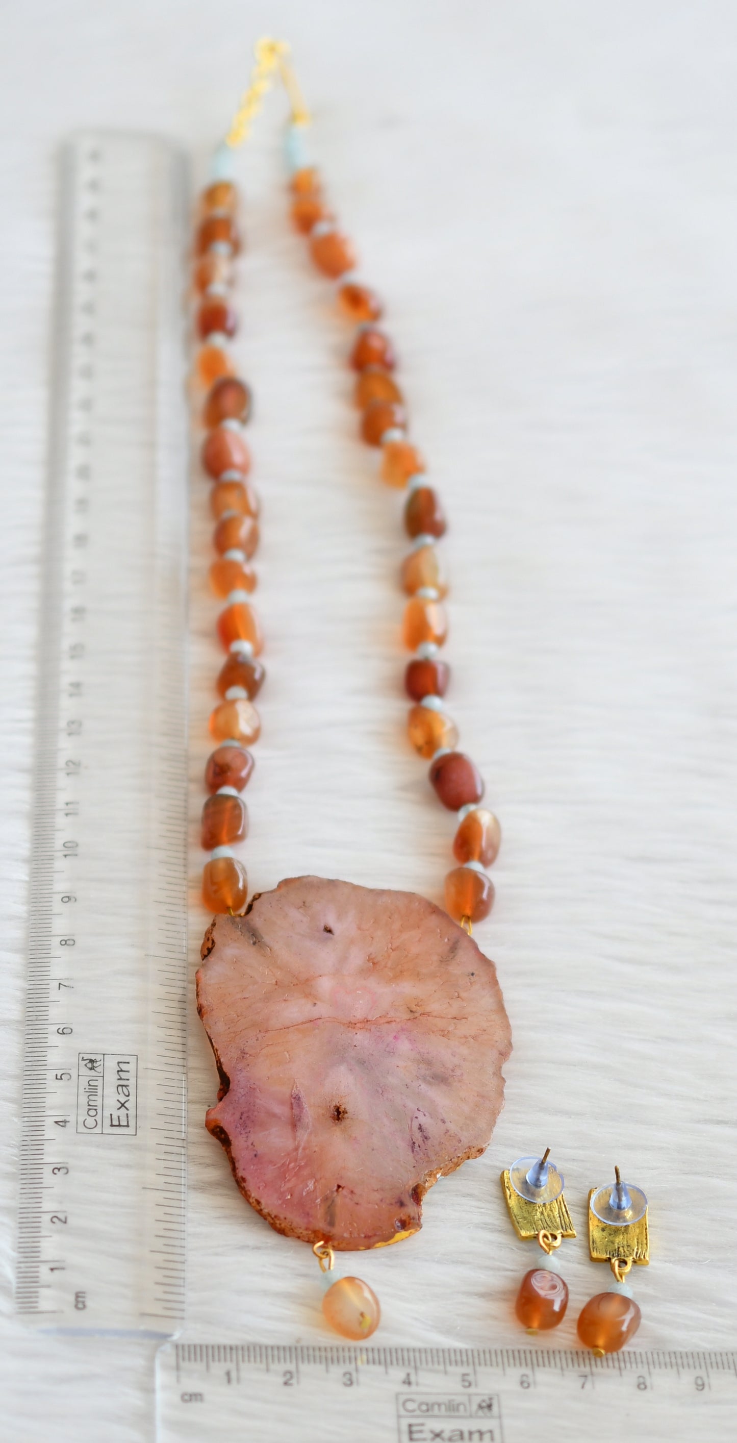 Hand painted ram-sita sliced agate pendant with brown onyx beaded necklace set dj-45674