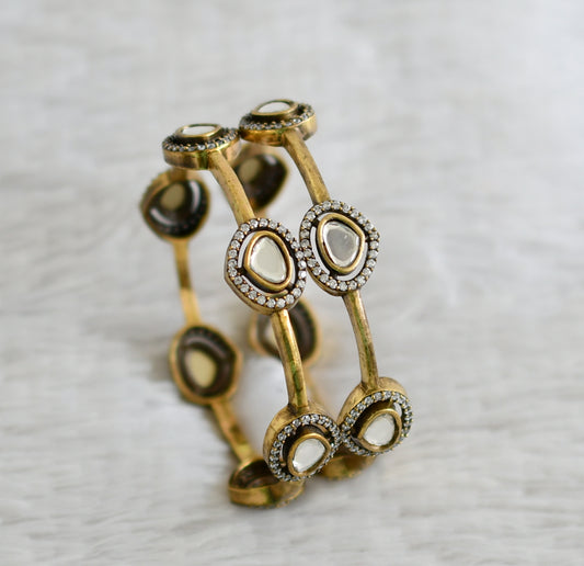 Antique black finish cz white kundan bangles(2.8) dj-49156
