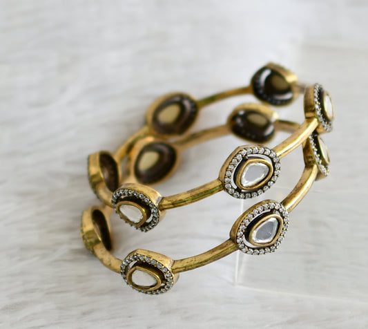 Antique black finish cz white kundan bangles(2.6) dj-49155