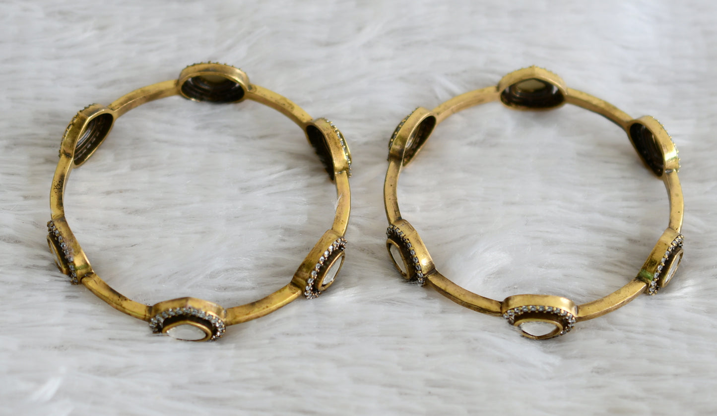 Antique black finish cz white kundan bangles(2.6) dj-49155