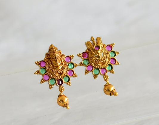 Matte finish kemp-green Thirumal-nama mismatch screw back earrings dj-49172