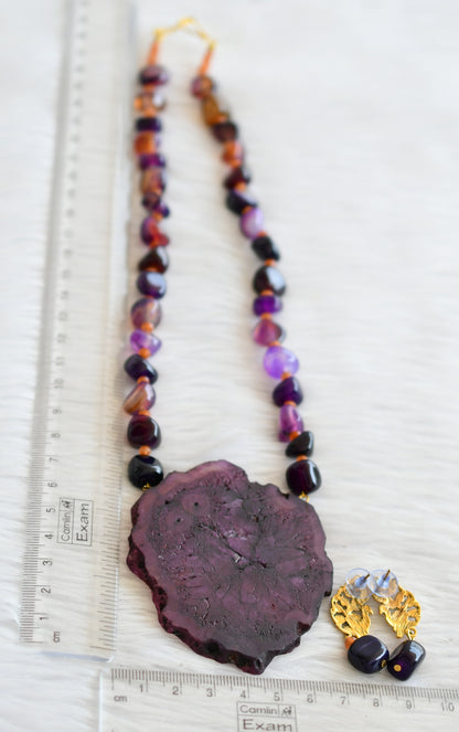 Hand painted radha-krishna sliced agate pendant with purple-orange onyx beaded necklace set dj-45658