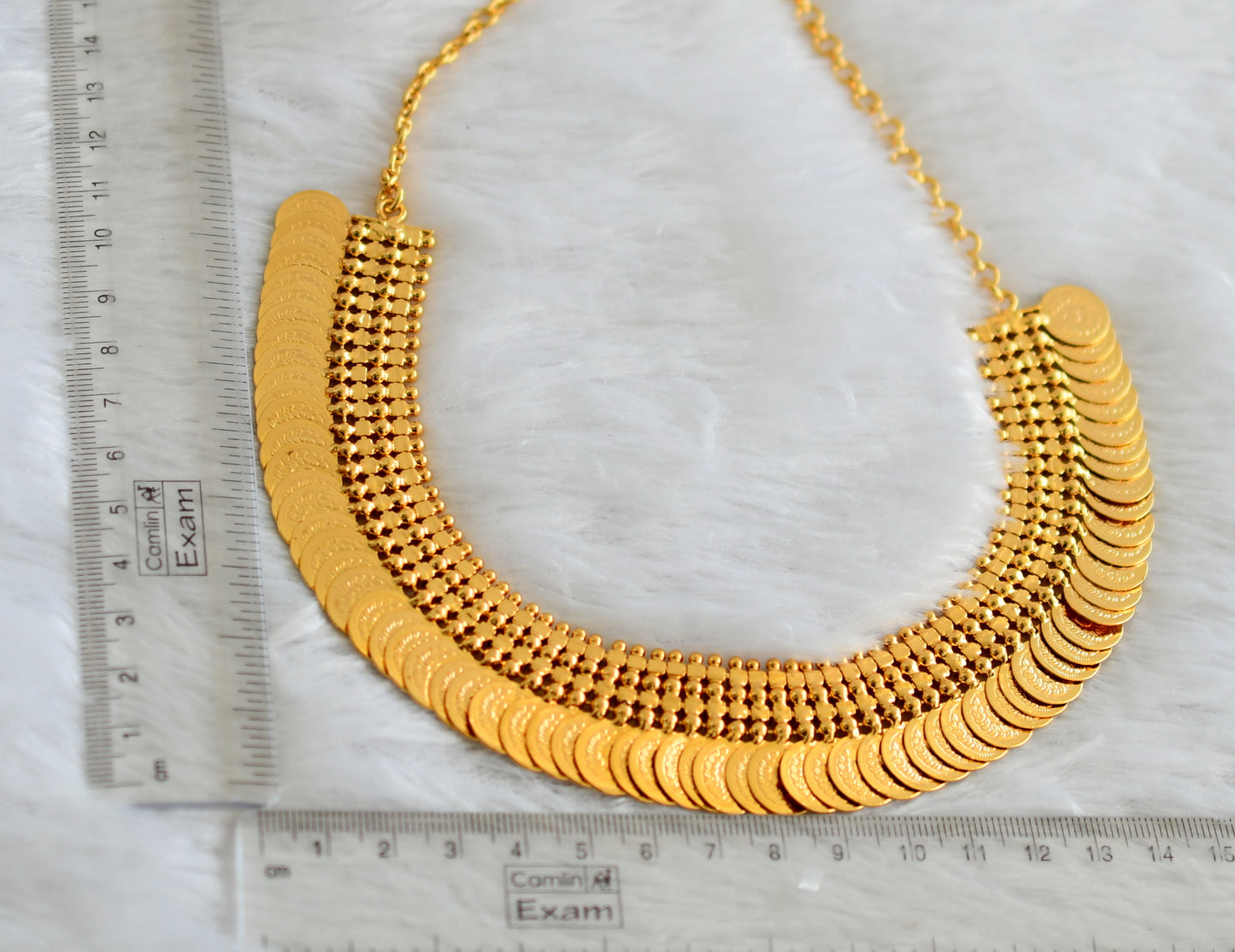 Gold tone pink stone Lakshmi coin necklace dj-38274