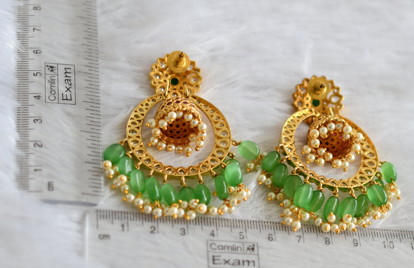 Gold tone 2 in 1 ruby-emerald-white bali flower jhumkka dj-34231