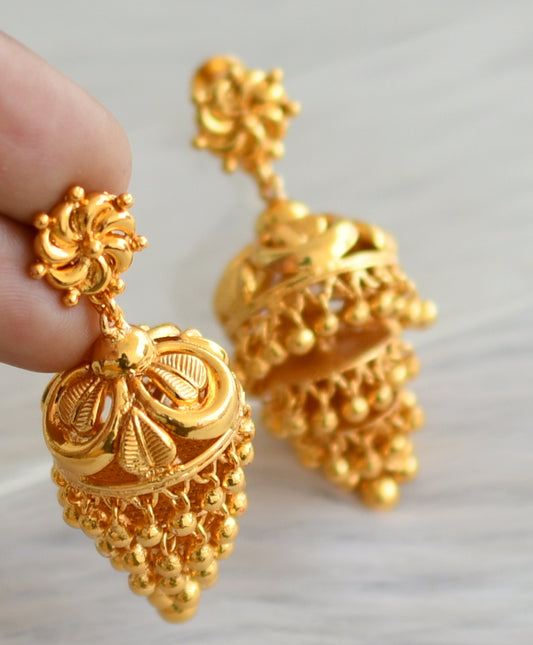 Gold tone Kerala style step jhumkka dj-42439