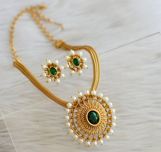Matte finish green-pearl oval necklace set dj-45701