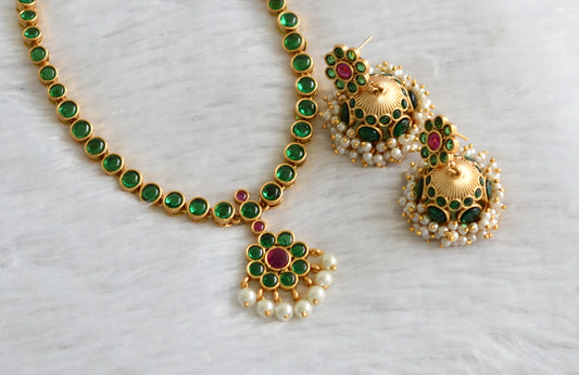 Matte finish green-kemp pearl flower necklace set dj-47379