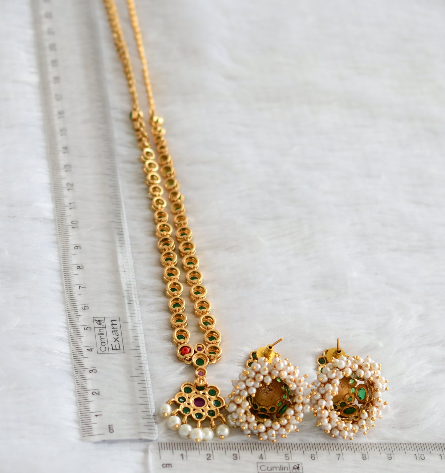 Matte finish green-kemp pearl flower necklace set dj-47379