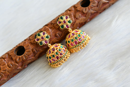 Gold tone kemp-green flower screw back jhumkka dj-42657