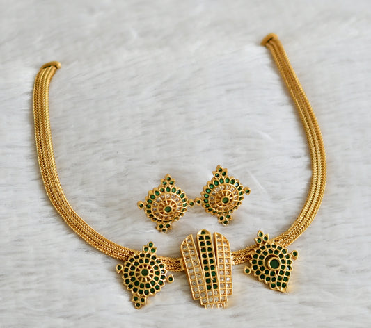 Matte finish white-green stone Thirumal Nama-Shanku-Chakra necklace set dj-41068
