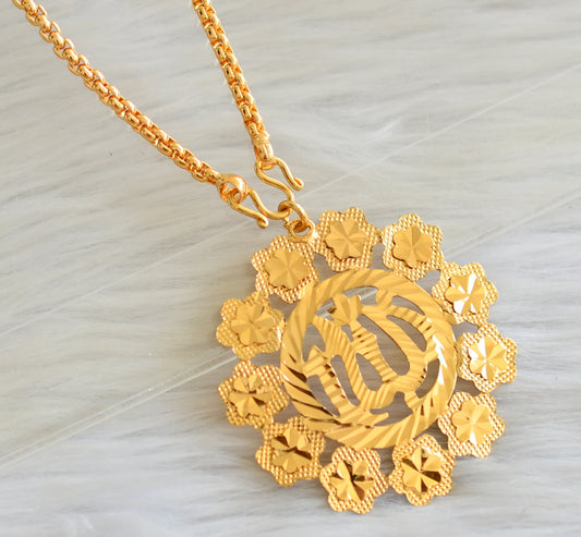 Gold tone 24 inches chian with flower round pendant dj-43979