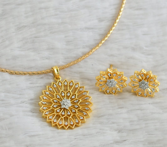 Two tone diamond look alike cz white flower kanti necklace set dj-49202