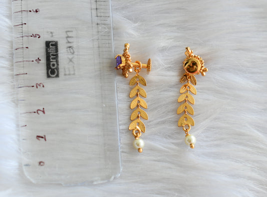 Gold tone purple pearl leaf earrings dj-42673