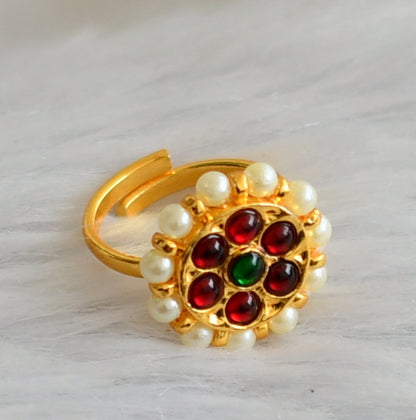 Gold tone kemp-green-pearl  round finger ring dj-45727