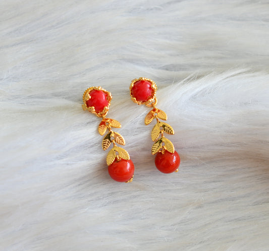 Gold tone coral leaf earrings dj-42679