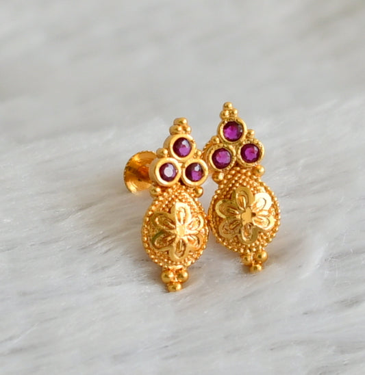 Gold look alike pink flower screw back earrings/stud dj-49212
