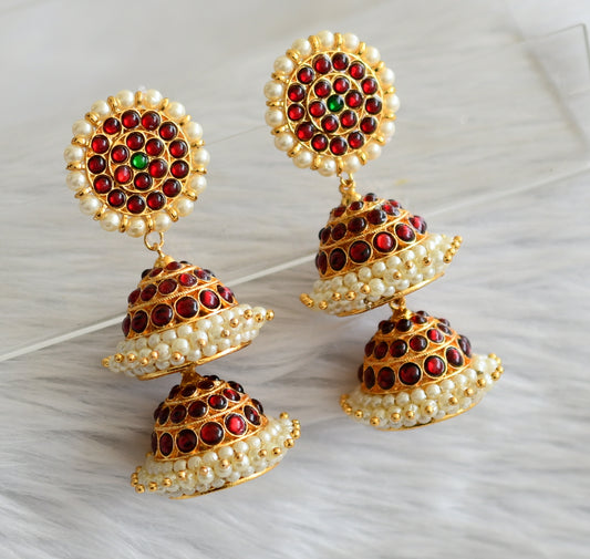 Gold tone kemp-pearl step jhumkka dj-45736