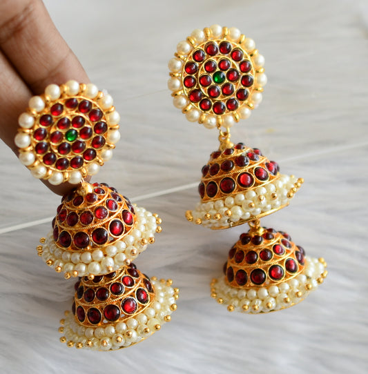 Gold tone kemp-pearl step jhumkka dj-45736