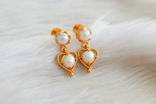 Gold tone pearl screw back earrings dj-42682