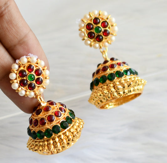 Gold tone kemp-green pearl jhumkka dj-45734