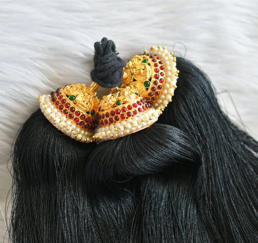 Gold tone kemp-green pearl lakshmi hair kuppulu dj-45733