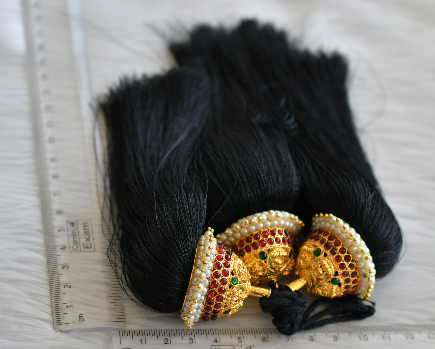 Gold tone kemp-green pearl lakshmi hair kuppulu dj-45733