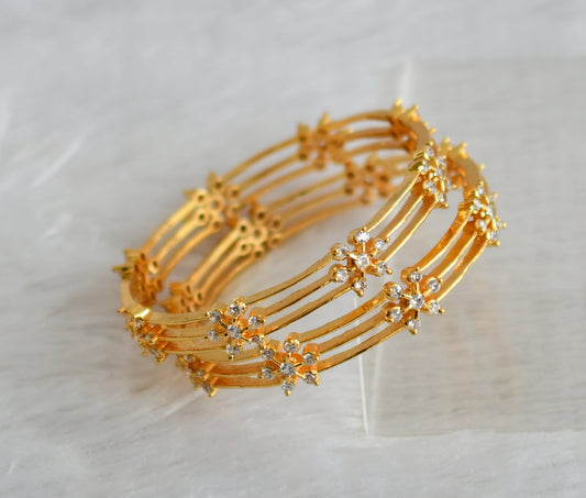 Gold tone cz white flower bangles(2.4) dj-47392