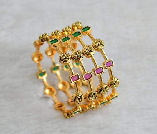 Matte finish ruby-green block stone lakshmi set of 4 bangles(2.6) dj-47403