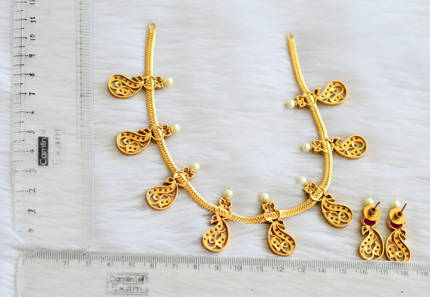 Matte finish navaratna stone peacock necklace set dj-34399