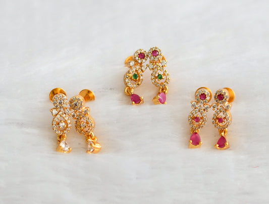 Gold tone ruby-green-white combo earrings dj-49238