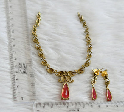 Antique cz white-magenta pink mango victorian necklace set dj-45763