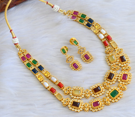 Matte finish navarathna double layer necklace set dj-42704