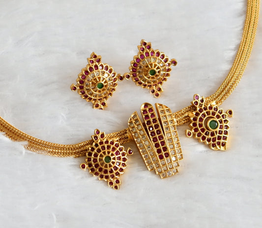 Matte finish ruby-green Shri Thirumal nama-shanku-chakra necklace set dj-49274