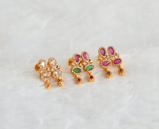 Gold tone ruby-green-white combo earrings dj-49257