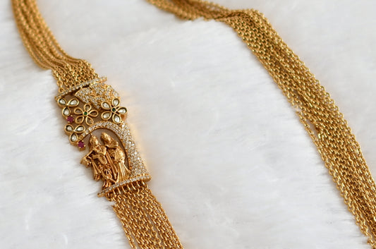 Matte finish cz ruby-green radhe-krishna mugappu chandra haar dj-49291