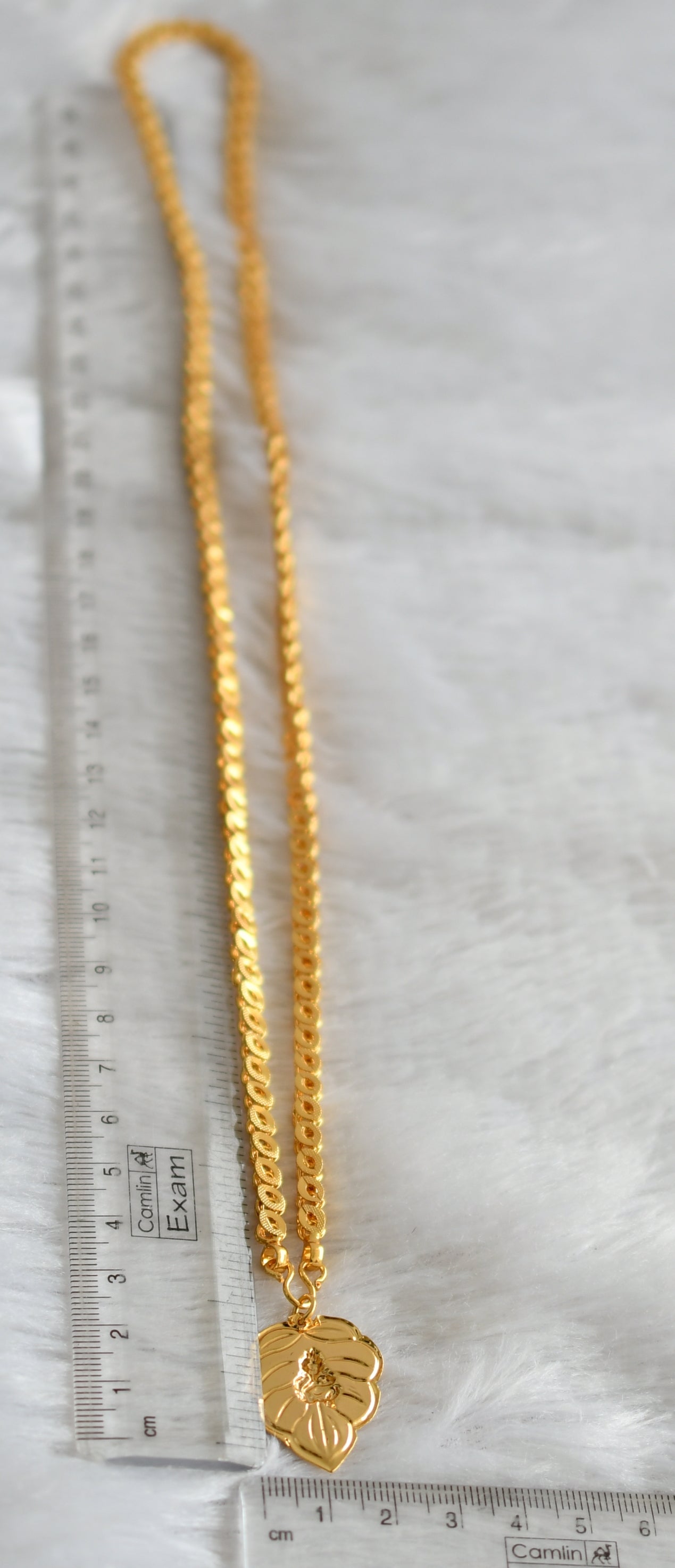 Gold tone 24 inches chain with krishna leaf pendant dj-47461