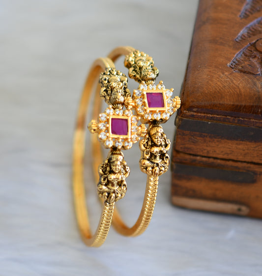 Antique gold tone Cz Ruby Lakshmi bangles(2.6) dj-42572