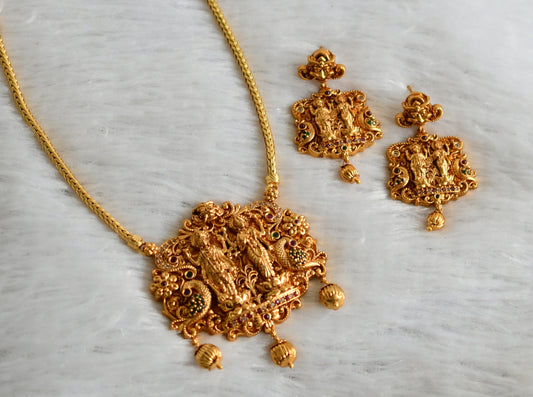 Matte finish ruby-greenShri Thirumal-lakshmi peacock necklace set dj-47478
