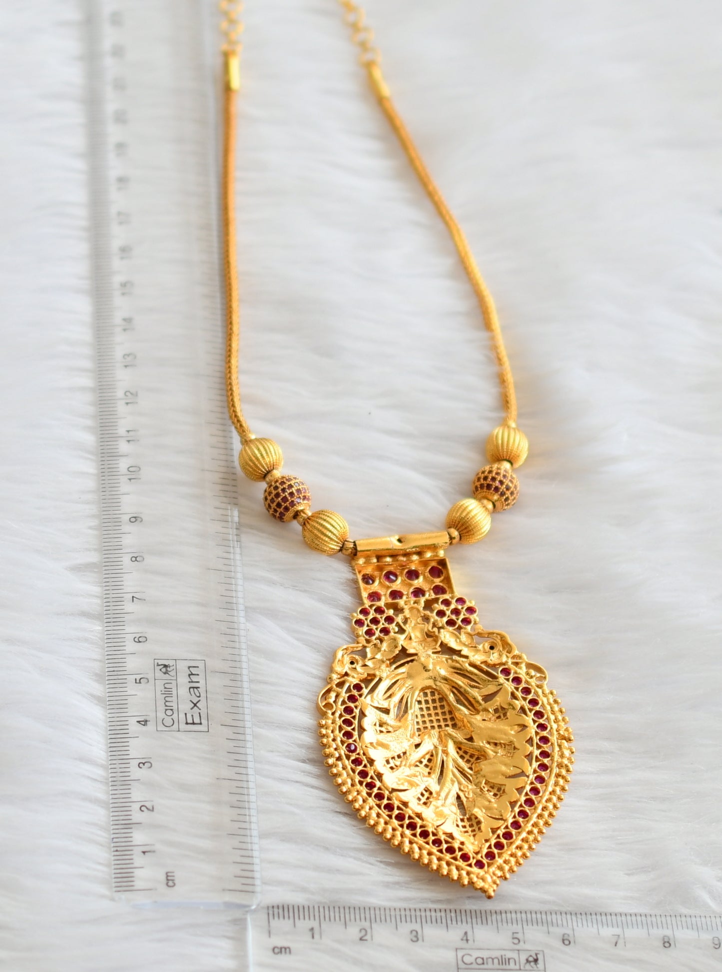 Gold tone ruby ball ad pink lakshmi peacock kodi necklace dj-45832