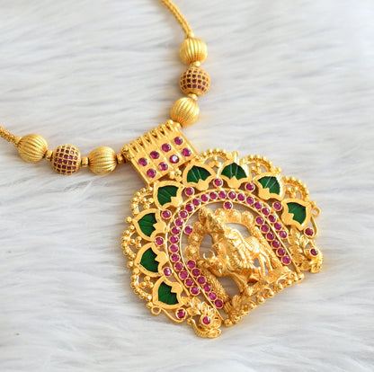 Gold tone ruby ball ad pink-green palakka krishna kodi necklace dj-45834