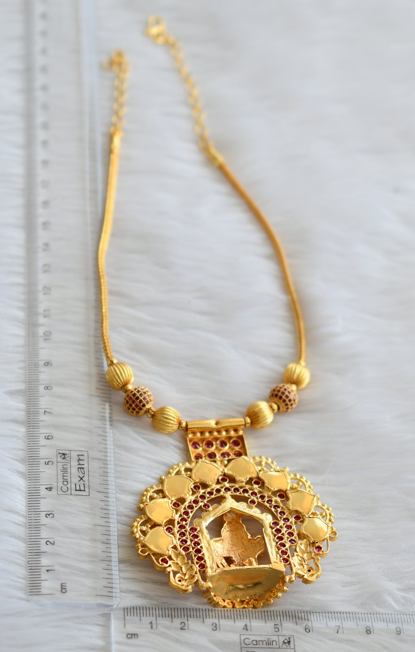 Gold tone ruby ball ad pink-green palakka krishna kodi necklace dj-45834