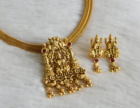 Matte finish kemp stone lakshmi necklace set dj-47481