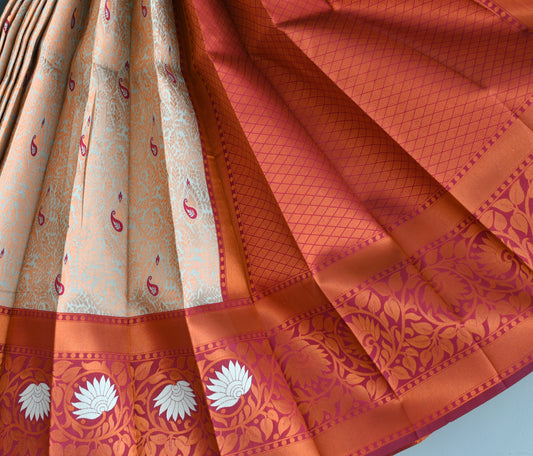 Beige-Maroon Floral Fancy Silk saree dj-42724