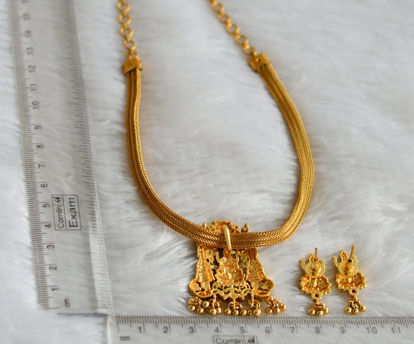 Matte finish kemp stone lakshmi necklace set dj-47481