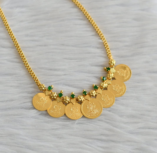 Gold tone emerald stone lakshmi coin necklace dj-45824