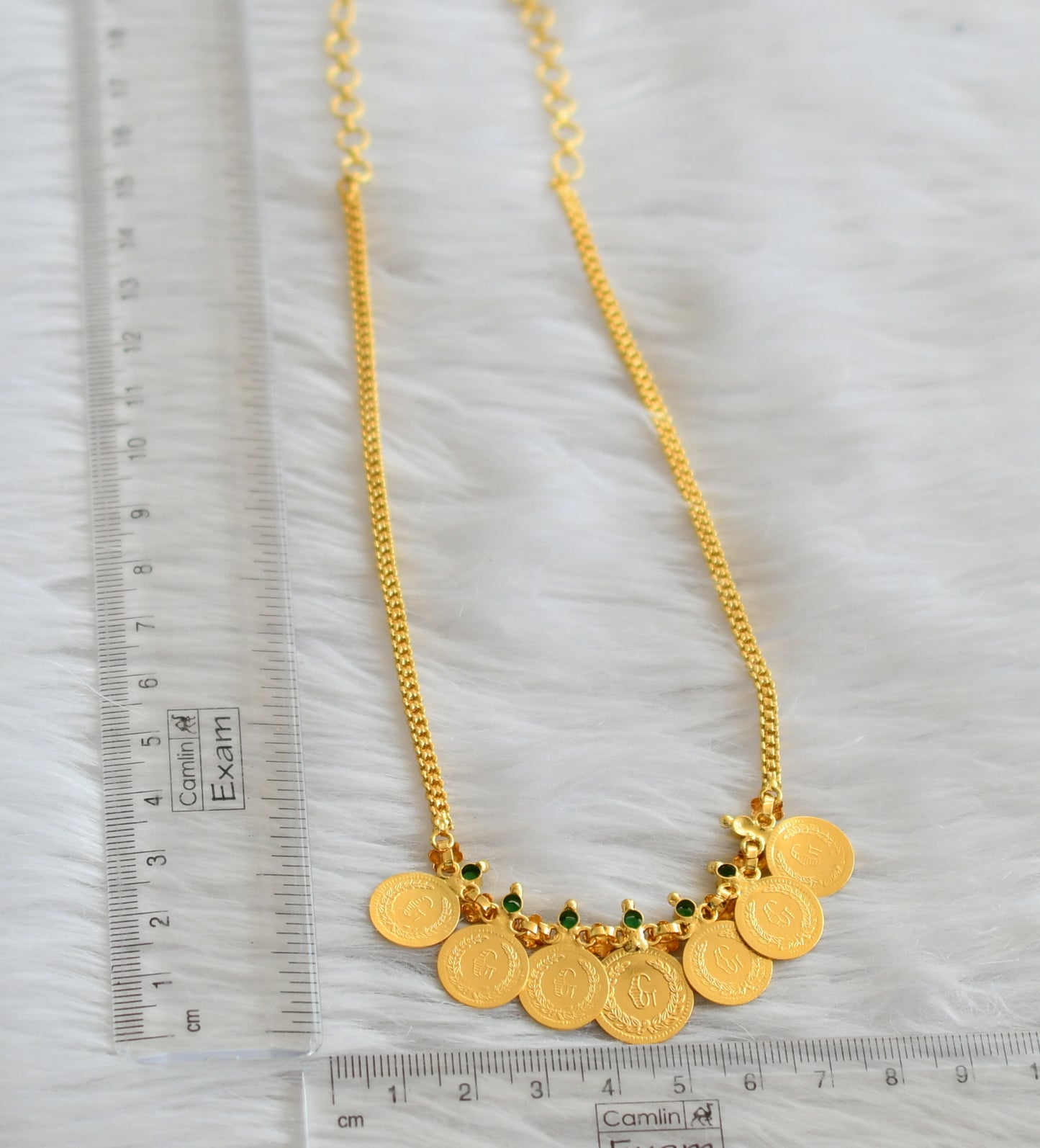 Gold tone emerald stone lakshmi coin necklace dj-45824